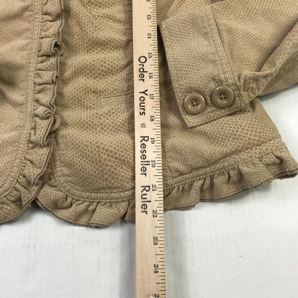 Chico’s Beige Corduroy Blazer Ruffle Trim Boho Button Jacket Long Sleeve 1 M - Picture 6 of 10